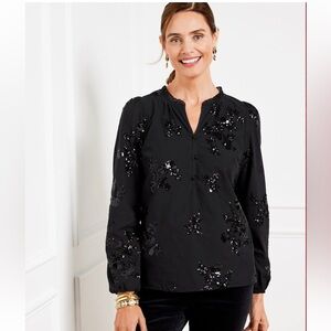 Talbots Black Sequin Embellished Top Sz. M